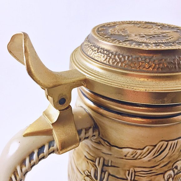 1987 Gold Rush Beer Stein with Lid Ceramak Stoneware Brazil Vintage Avon - Picture 7 of 9